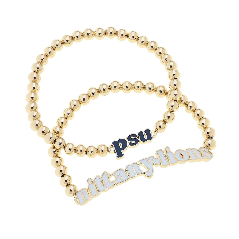 CANVAS Style Penn State Nittany Lions 18k Gold-Plated Slogan Ball Bead Stretch Bracelets Set of 2
