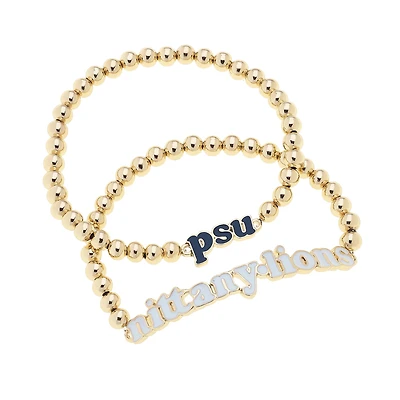 CANVAS Style Penn State Nittany Lions 18k Gold-Plated Slogan Ball Bead Stretch Bracelets Set of 2