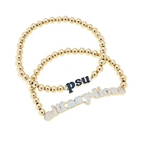 CANVAS Style Penn State Nittany Lions 18k Gold-Plated Slogan Ball Bead Stretch Bracelets Set of 2