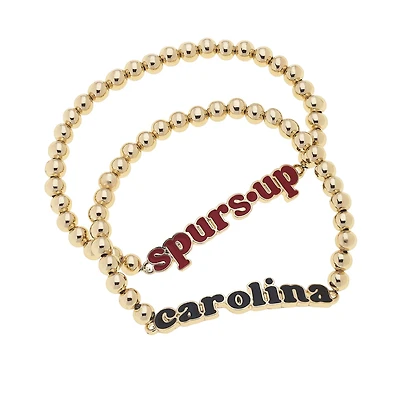 CANVAS Style South Carolina Gamecocks 18k Gold-Plated Slogan Ball Bead Stretch Bracelets Set of 2