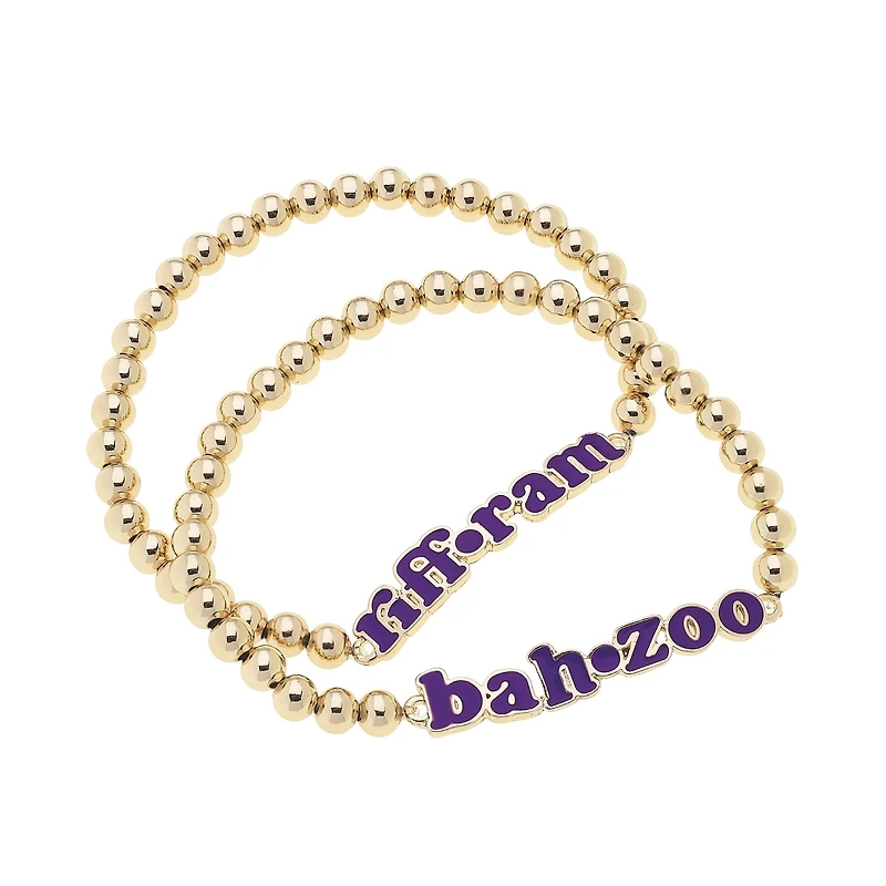CANVAS Style TCU Horned Frogs 18k Gold-Plated Slogan Ball Bead Stretch Bracelets Set of 2