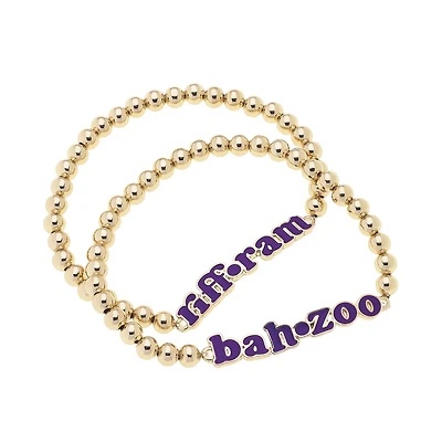 CANVAS Style TCU Horned Frogs 18k Gold-Plated Slogan Ball Bead Stretch Bracelets Set of 2