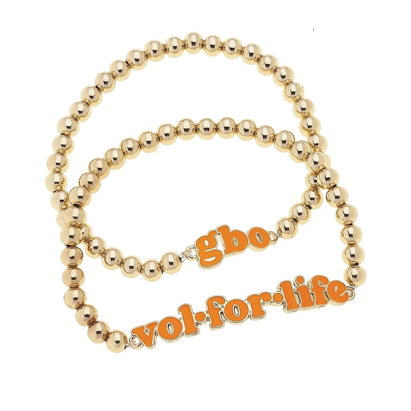 CANVAS Style Tennessee Volunteers 18k Gold-Plated Slogan Ball Bead Stretch Bracelets Set of 2