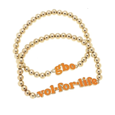CANVAS Style Tennessee Volunteers 18k Gold-Plated Slogan Ball Bead Stretch Bracelets Set of 2