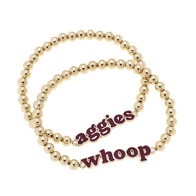 CANVAS Style Texas A&M Aggies 18k Gold-Plated Slogan Ball Bead Stretch Bracelets Set of 2