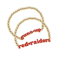 CANVAS Style Texas Tech Red Raiders 18k Gold-Plated Slogan Ball Bead Stretch Bracelets Set of 2