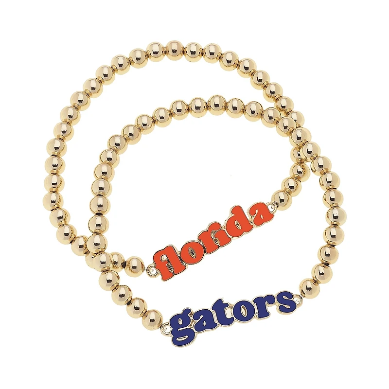 CANVAS Style Florida Gators 18k Gold-Plated Slogan Ball Bead Stretch Bracelets Set of 2