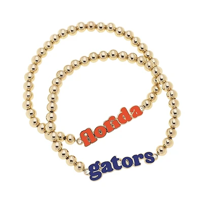 CANVAS Style Florida Gators 18k Gold-Plated Slogan Ball Bead Stretch Bracelets Set of 2
