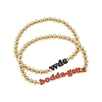 CANVAS Style Auburn Tigers 18k Gold-Plated Slogan Ball Bead Stretch Bracelets Set of 2