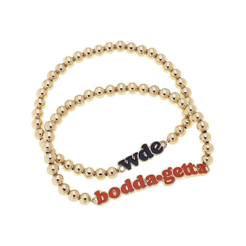CANVAS Style Auburn Tigers 18k Gold-Plated Slogan Ball Bead Stretch Bracelets Set of 2