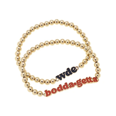 CANVAS Style Auburn Tigers 18k Gold-Plated Slogan Ball Bead Stretch Bracelets Set of 2