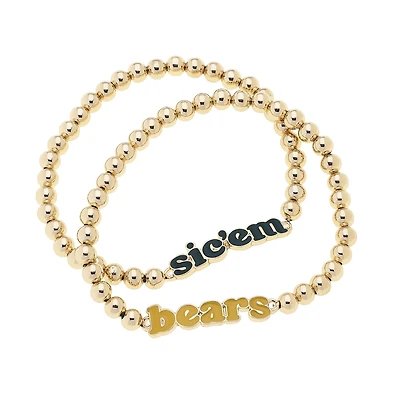 CANVAS Style Baylor Bears 18k Gold-Plated Slogan Ball Bead Stretch Bracelets Set of 2