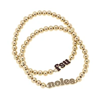 CANVAS Style Florida State Seminoles 18k Gold-Plated Slogan Ball Bead Stretch Bracelets Set of 2