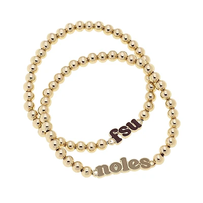 CANVAS Style Florida State Seminoles 18k Gold-Plated Slogan Ball Bead Stretch Bracelets Set of 2