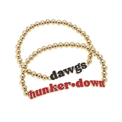 CANVAS Style Georgia Bulldogs 18k Gold-Plated Slogan Ball Bead Stretch Bracelets Set of 2