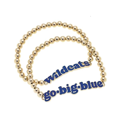 CANVAS Style Kentucky Wildcats 18k Gold-Plated Slogan Ball Bead Stretch Bracelets Set of 2