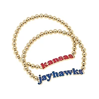 CANVAS Style Kansas Jayhawks 18k Gold-Plated Slogan Ball Bead Stretch Bracelets Set of 2