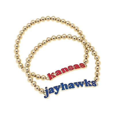 CANVAS Style Kansas Jayhawks 18k Gold-Plated Slogan Ball Bead Stretch Bracelets Set of 2