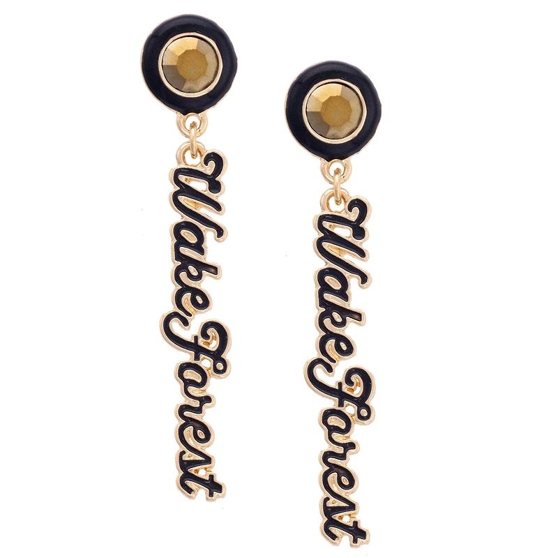 CANVAS Style Wake Forest Demon Deacons 18k Gold-Plated Rhinestone Drop Script Earrings