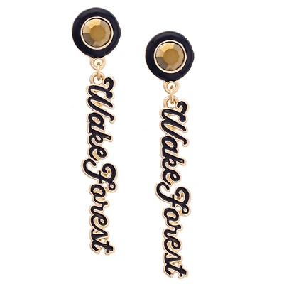 CANVAS Style Wake Forest Demon Deacons 18k Gold-Plated Rhinestone Drop Script Earrings