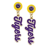 CANVAS Style LSU Tigers 18k Gold-Plated Rhinestone Drop Script Earrings