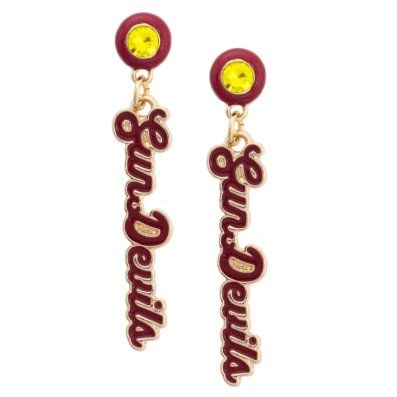 CANVAS Style Arizona State Sun Devils 18k Gold-Plated Rhinestone Drop Script Earrings