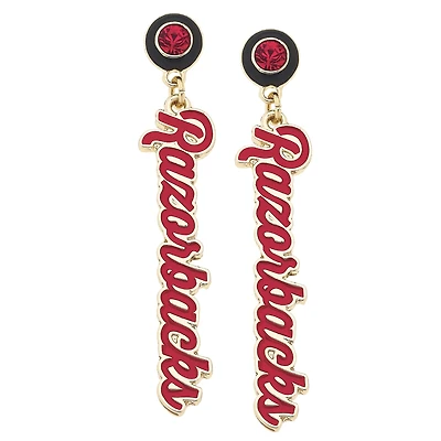 CANVAS Style Arkansas Razorbacks 18k Gold-Plated Rhinestone Drop Script Earrings