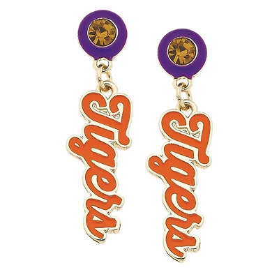 CANVAS Style Clemson Tigers 18k Gold-Plated Rhinestone Drop Script Earrings