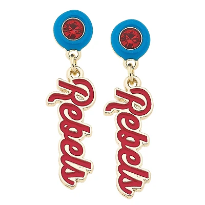 CANVAS Style Ole Miss Rebels 18k Gold-Plated Rhinestone Drop Script Earrings