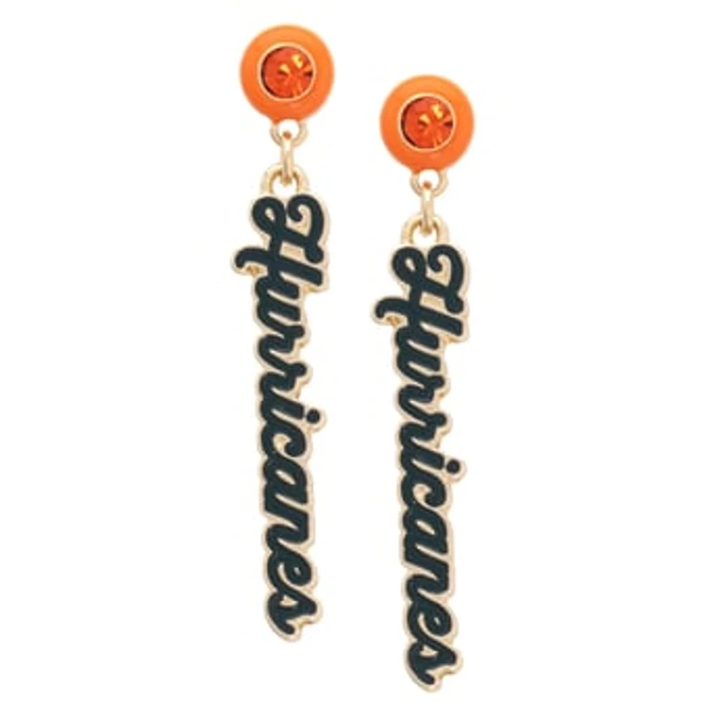 CANVAS Style Miami Hurricanes 18k Gold-Plated Rhinestone Drop Script Earrings