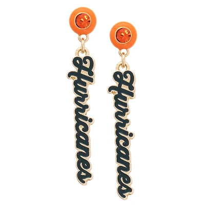 CANVAS Style Miami Hurricanes 18k Gold-Plated Rhinestone Drop Script Earrings