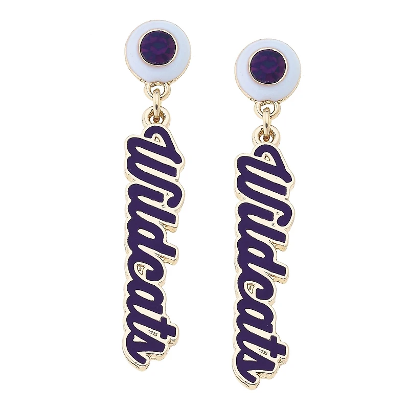CANVAS Style Kansas State Wildcats 18k Gold-Plated Rhinestone Drop Script Earrings