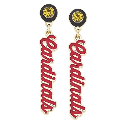 CANVAS Style Louisville Cardinals 18k Gold-Plated Rhinestone Drop Script Earrings