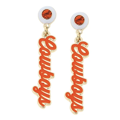 CANVAS Style Oklahoma State Cowboys 18k Gold-Plated Rhinestone Drop Script Earrings