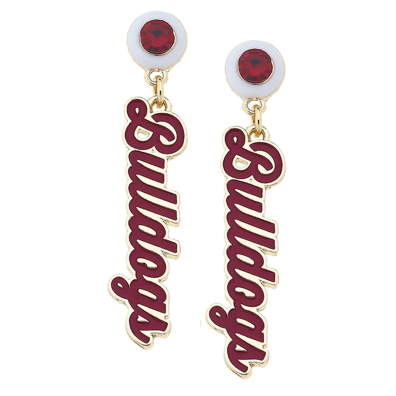 CANVAS Style Mississippi State Bulldogs 18k Gold-Plated Rhinestone Drop Script Earrings