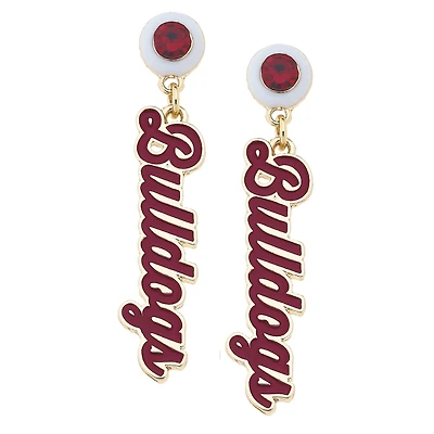CANVAS Style Mississippi State Bulldogs 18k Gold-Plated Rhinestone Drop Script Earrings