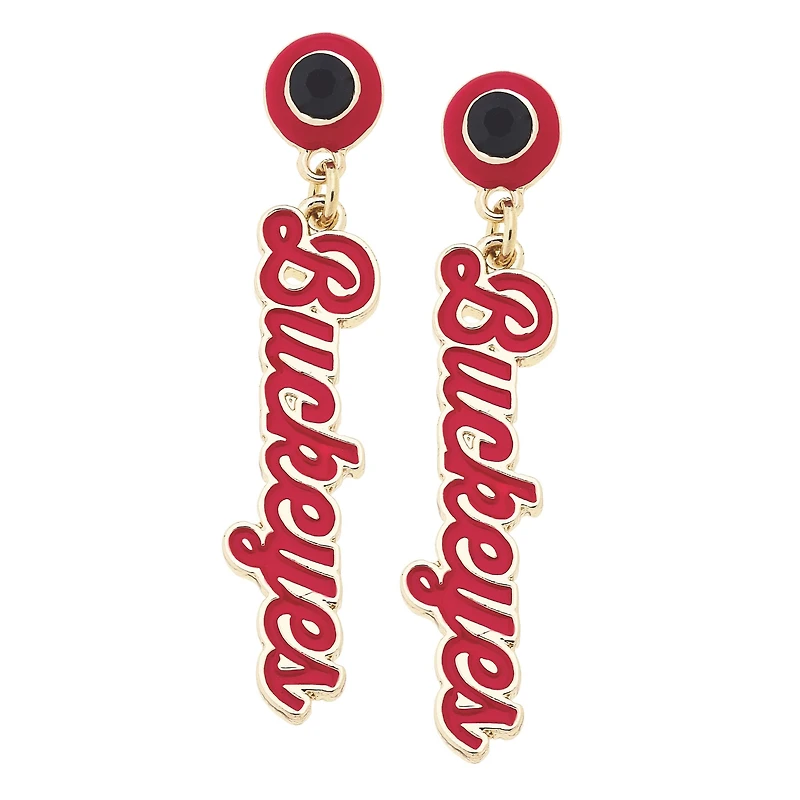 CANVAS Style Ohio State Buckeyes 18k Gold-Plated Rhinestone Drop Script Earrings