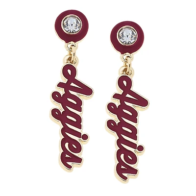 CANVAS Style Texas A&M Aggies 18k Gold-Plated Rhinestone Drop Script Earrings