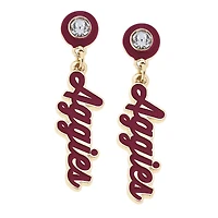 CANVAS Style Texas A&M Aggies 18k Gold-Plated Rhinestone Drop Script Earrings