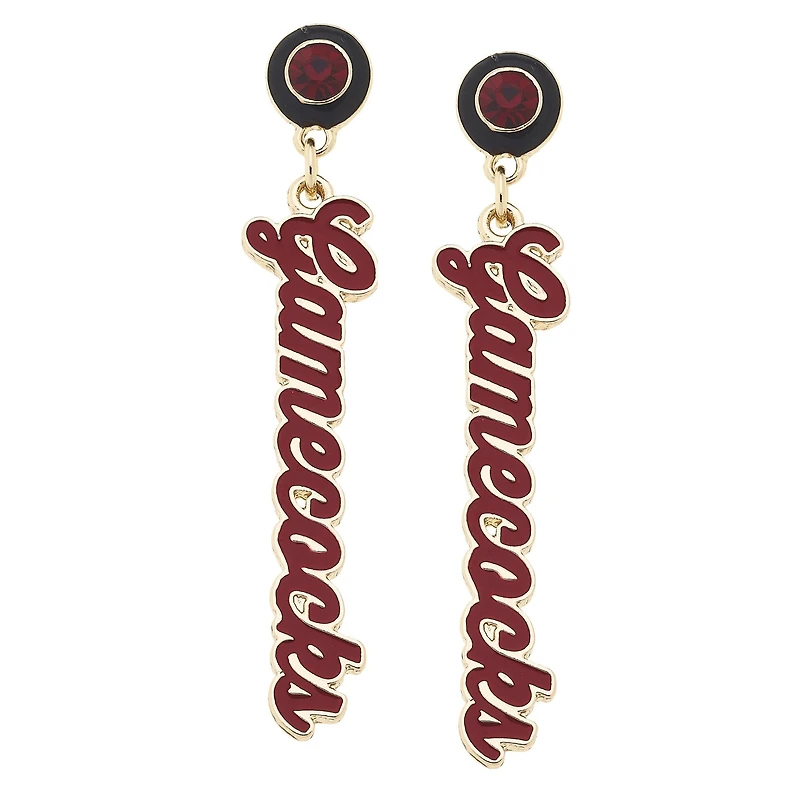 CANVAS Style South Carolina Gamecocks 18k Gold-Plated Rhinestone Drop Script Earrings