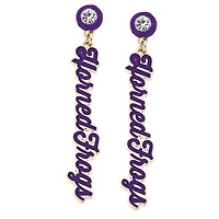 CANVAS Style TCU Horned Frogs 18k Gold-Plated Rhinestone Drop Script Earrings