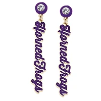 CANVAS Style TCU Horned Frogs 18k Gold-Plated Rhinestone Drop Script Earrings
