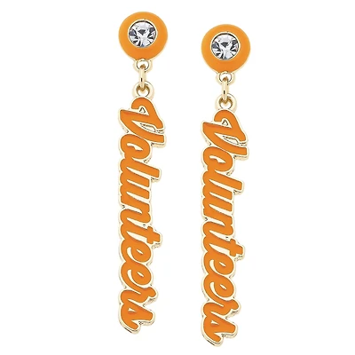 CANVAS Style Tennessee Volunteers 18k Gold-Plated Rhinestone Drop Script Earrings