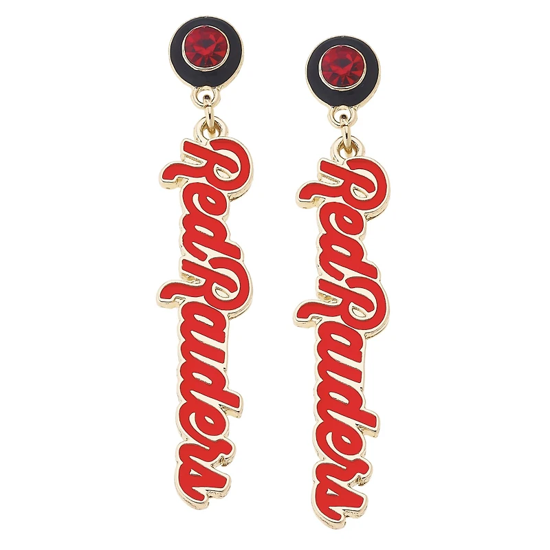 CANVAS Style Texas Tech Red Raiders 18k Gold-Plated Rhinestone Drop Script Earrings