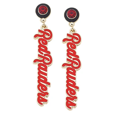 CANVAS Style Texas Tech Red Raiders 18k Gold-Plated Rhinestone Drop Script Earrings