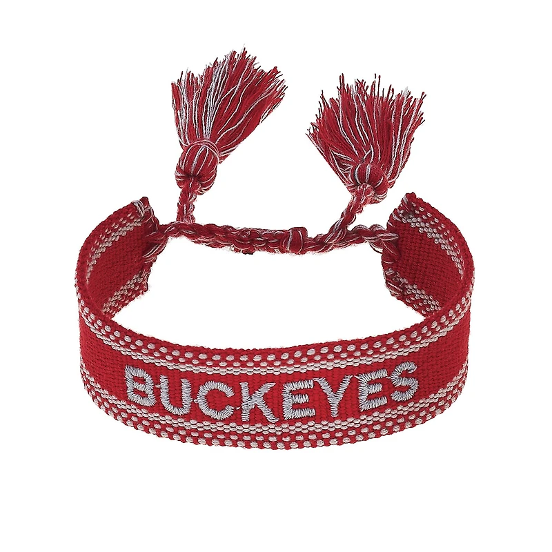 CANVAS Style Ohio State Buckeyes Woven Fabric Tassel Bracelet