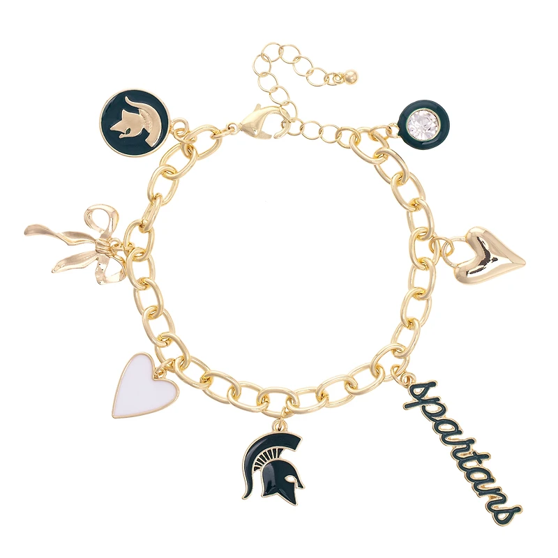CANVAS Style Michigan State Spartans 18k Gold-Plated Chain Link Charm Bracelet