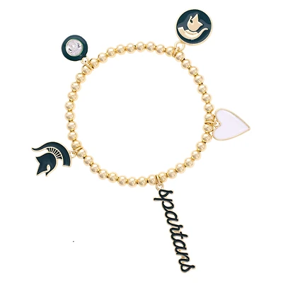 CANVAS Style Michigan State Spartans 18k Gold-Plated Ball Beads Stretch Charm Bracelet