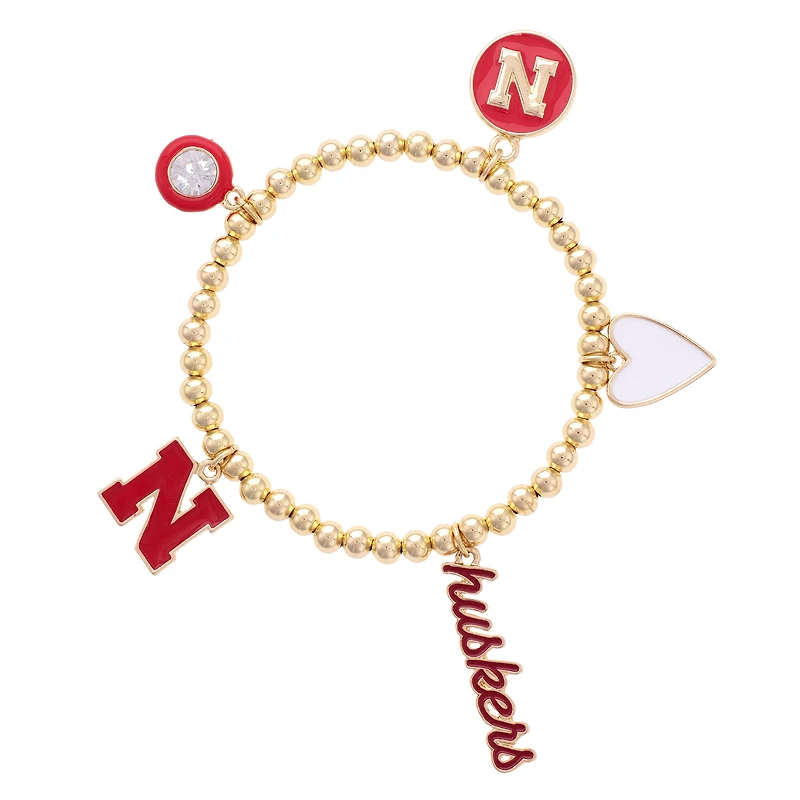 CANVAS Style Nebraska Huskers 18k Gold-Plated Ball Beads Stretch Charm Bracelet