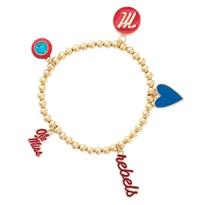 CANVAS Style Ole Miss Rebels 18k Gold-Plated Ball Beads Stretch Charm Bracelet